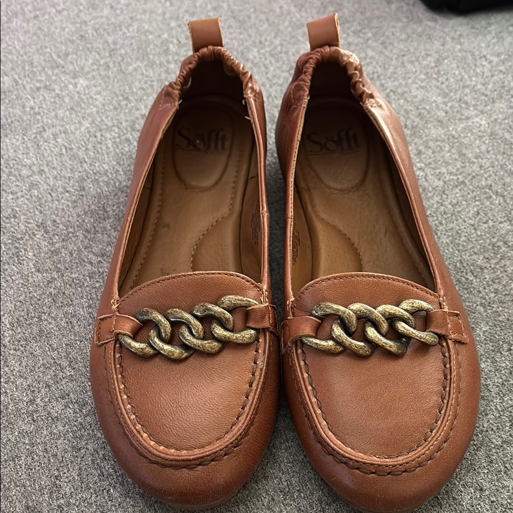 Sofft Brown Loafers with Gold Chain Detail